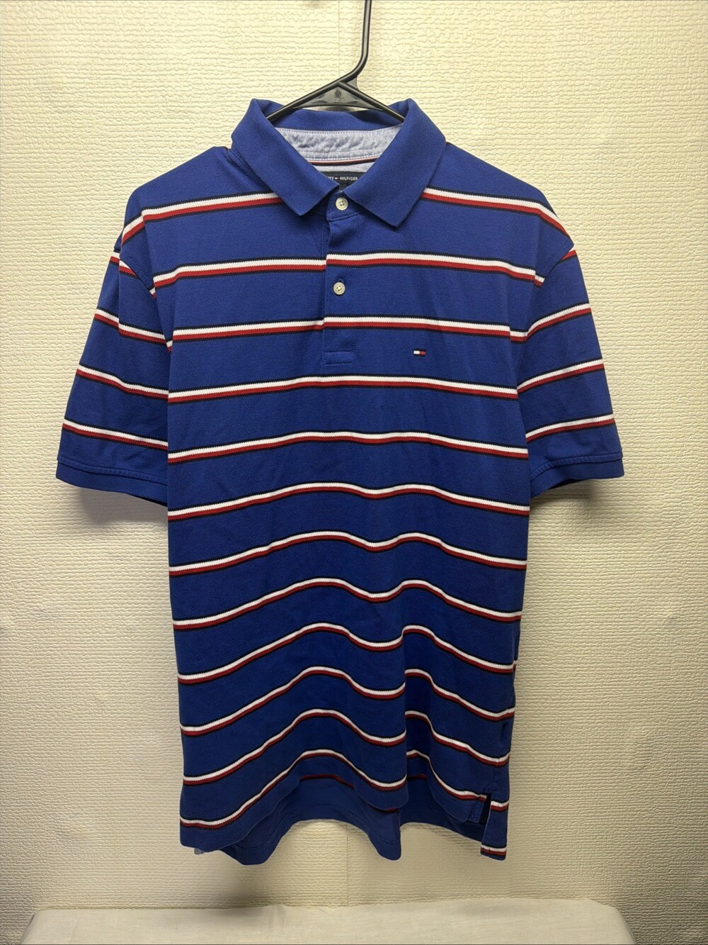 Tommy Hilfiger Blue, White & Red Striped Polo Shirt L VTG